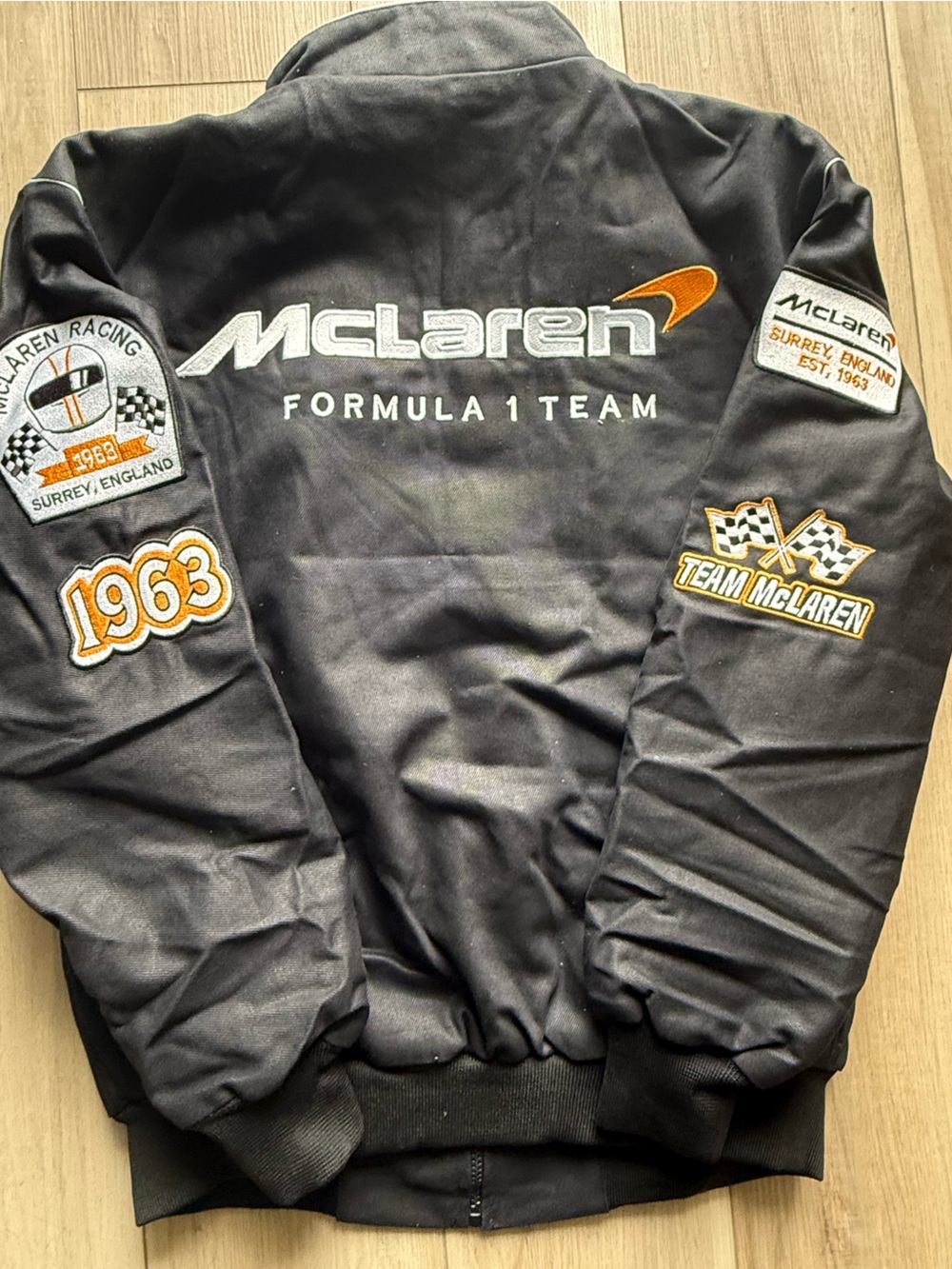Reworked McLaren Men's Black & Orange Racing Bomber Jacket - Picture 5 of 5